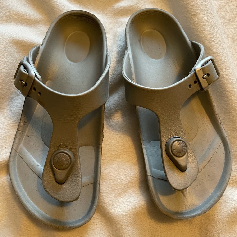 Birkenstock silver size 30 thing sandal